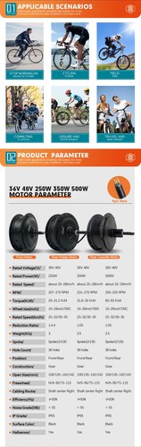 36/48V 250/350/500W MTB E-bike Brushless Gear Front Rear Wheel Drive Hub Motor - Picture 17 of 33