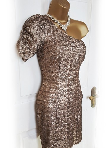 NEW LOOK Gold Cluster Sequin One Shoulder Mini Dress, size 8 - BNWT - Picture 2 of 7