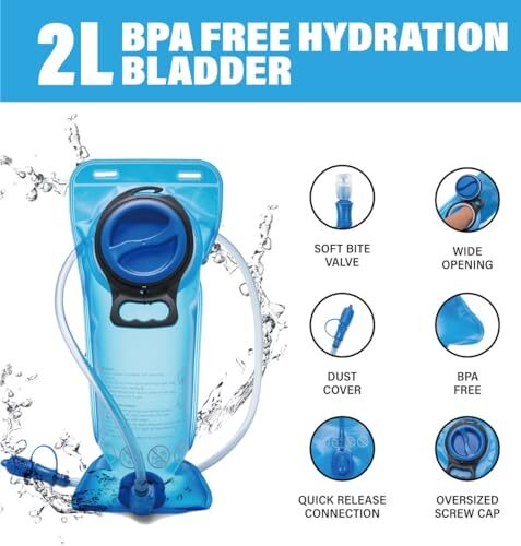 Hydration Backpack Pack with 2L Water Bladder Rave Essentials Lightweight Black - Picture 5 of 7