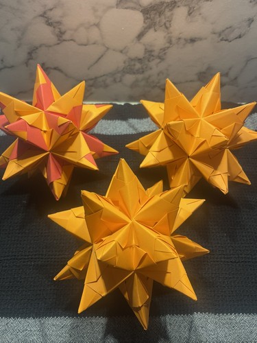 3 x Origami Stern orange 14 cm Deko Weihnachten Geschenk - Bild 2 von 3