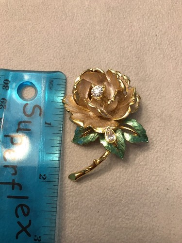 Rare 1997 England's Rose Enamel brooch/pin w teardrop rhinestone Graziano - Picture 2 of 6