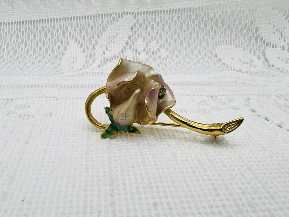 Joan Rivers 花胸针金色珐琅水晶粉红色虹膜 — 第 3/4 张图片