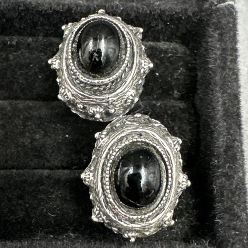 Vintage Lot Of 4 Sets Cufflinks Post Faux Pearl Black Rectangle Cabochon Circle - Picture 2 of 12