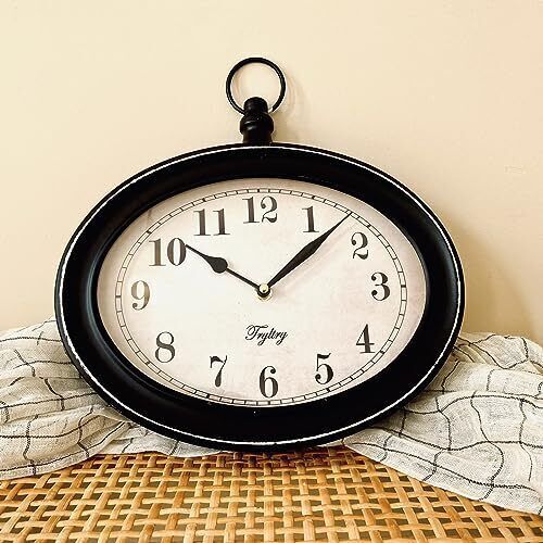 Menterry Oval Retro Wall Clock, Rustic Vintage Style, Antique Old-Fashioned