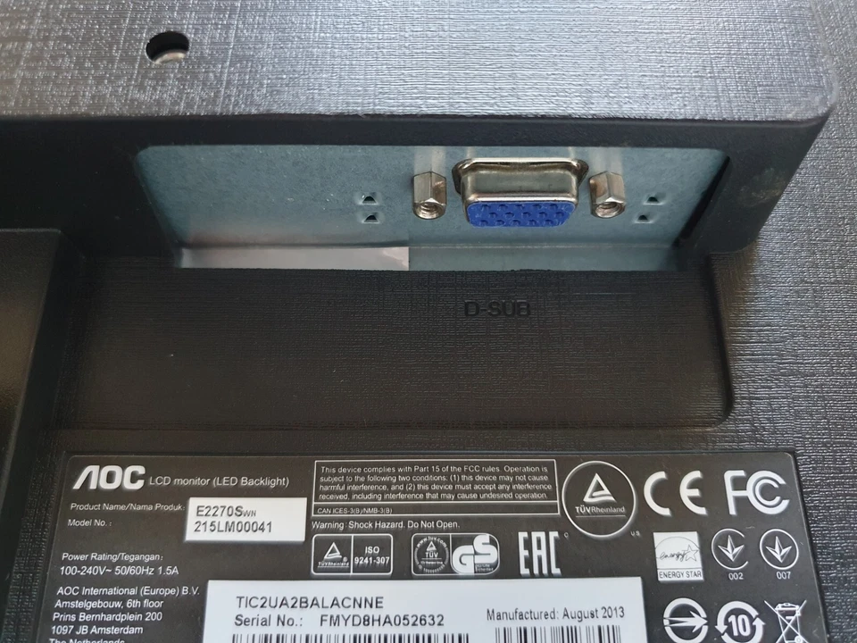 AOC E2270Swn 21,5" Retro PC Computer Monitor Bildschirm Für Win. 98/XP/7 mit Fuß - Bild 3 von 4