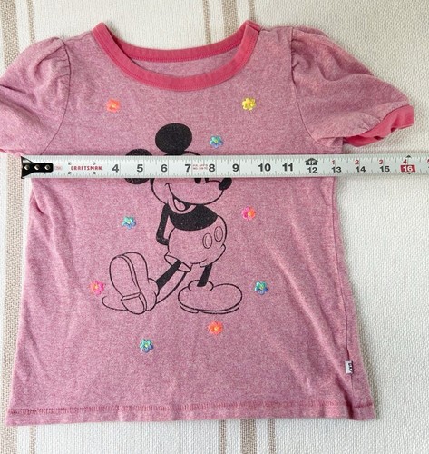 Gap Disney Kids Puff-Sleeve Graphic T-Shirt in Pink Heather Girls Size Small - Picture 9 of 10