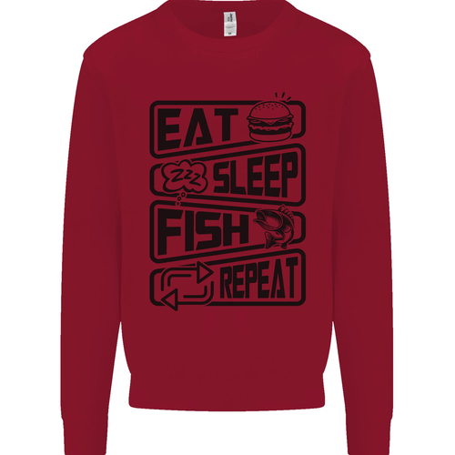 Eat Sleep Fish Repeat Funny Fishing Kids Sweatshirt Jumper - Picture 37 of 87