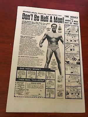 1974 VINTAGE 6.5x10 COMIC PRINT AD CHARLES ATLAS BODYBUILDER DONT BE HALF A MAN!