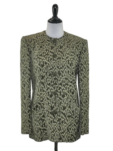 Carlisle Jacket Blazer Olive Green Abstract Textured Button Front Size 10  - Picture 1 of 15