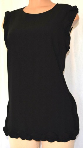 ESCADA BLACK RUFFLED ROUND NECK SLEEVELESS BACK ZIPPER TOP SIZE 44 - Picture 2 of 12