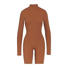 SKIMS All-in-One Longsleeve Midthigh Bodysuit CARAMEL Size Small NEW
