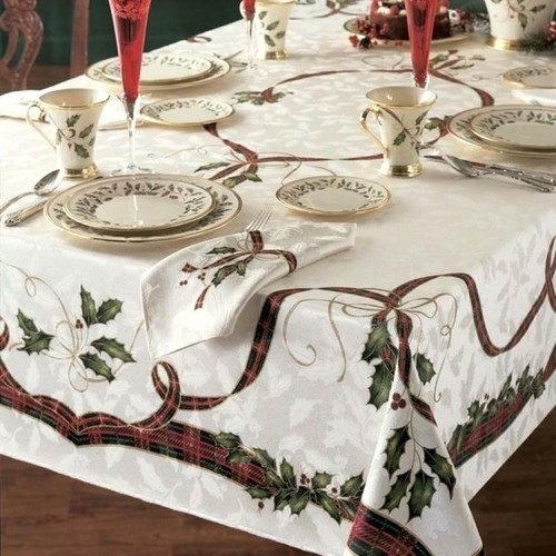 brand new ๐ LENOX 60x104" Rectangle Christmas Holiday Nouveau Fabric Tablecloth - Picture 12 of 12