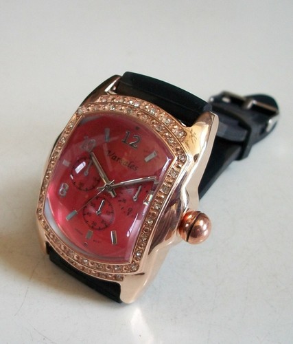 Men Stone Rose Gold Finish Black & Gray Silicone Band Fashion Hip Hop Watch - Picture 3 of 6