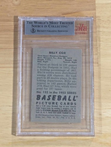 BILLY COX SIGNED AUTOGRAPHED 1952 BOWMAN CARD # 152 BROOKLYN DODGERS - Picture 2 of 2