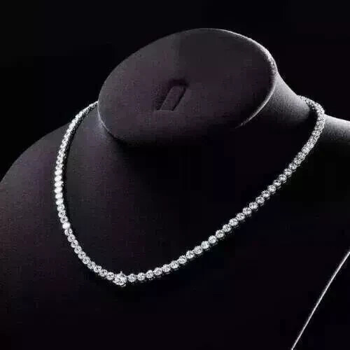 14Ct Round Cut Lab-Created White Diamond Tennis Necklace 14K White Gold Plated - Picture 4 of 8