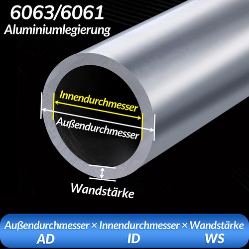 Alurohr Länge 500mm Aluminium Rohr Alu Profil Rundrohr Außen-Ø 10mm bis 120mm - Picture 65 of 253