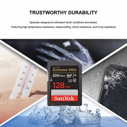 SanDisk 32GB 64GB 128GB 90MB/s Extreme PRO SDXC U3 Class 10 SD Card Waterproof C - Picture 5 of 12