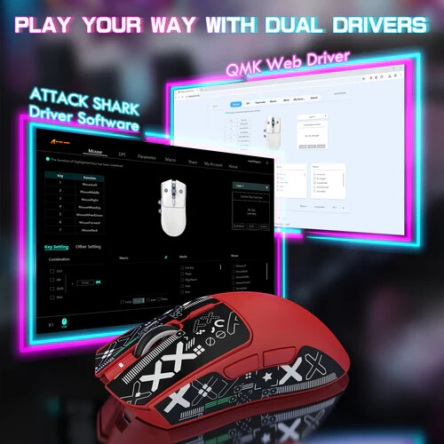 ATTACK SHARK X1 Tri-Mode Gaming Maus, PAW3395PRO X11 UPGRADE Touchpad RGB Dock - Bild 57 von 58