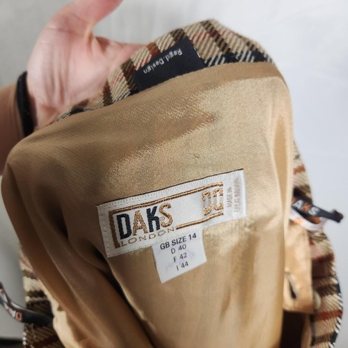 beige plaid pencil skirt wool DAKS size 14 - Picture 4 of 4