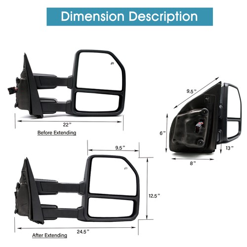 Tow Mirror Power Heated Signal Sensor Fits 2015-2017 Ford F150 Right Side Chrome - Imagen 7 de 8