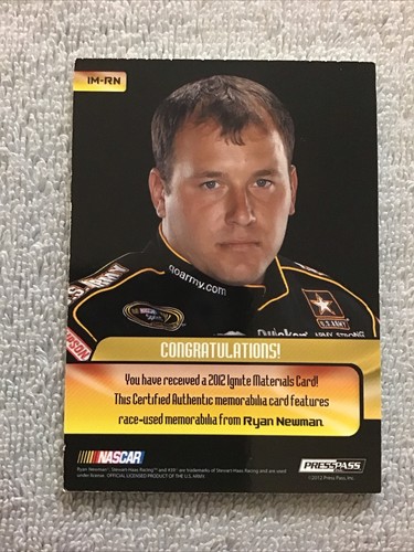 2012 Press Pass Ignite RYAN NEWMAN #39 US Army Ignite Materials Relic #/99 - Picture 4 of 4