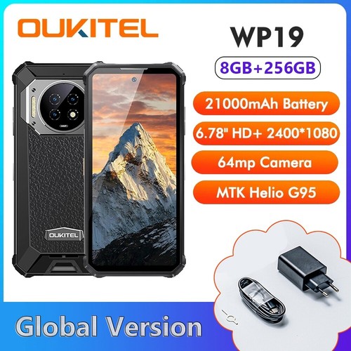 Oukitel WP19 IP68 Rugged Phone 21000mAh 8GB+256GB 64MP Helio G95 Octa Core 90Hz