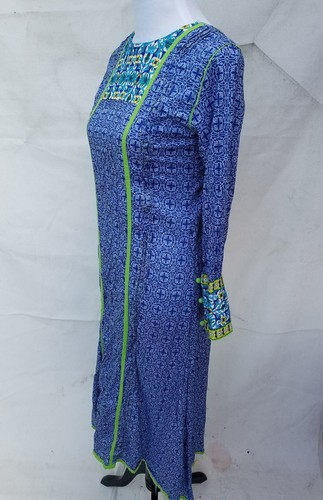 Junaid Jamshed Pakistanisch Medium Damen Kurta Ethno Boho Baumwolle Maxikleid blau - Bild 4 von 12