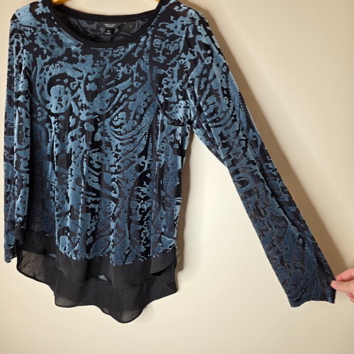 Simply Vera Wang Velvet Burn Out Top Sz L Petite Sheer Paisley Witchy Whimsigoth - Picture 3 of 11