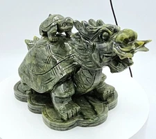 10lb 3oz Green Jade Dragon Turtle Statue – Feng Shui Wealth & Protection