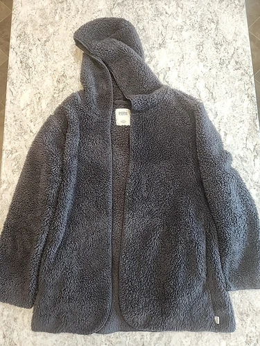 UNDERCOVER ROSA Victoria’s Secret Sherpa giacca cardigan aperto grigio con cappuccio taglia M L
