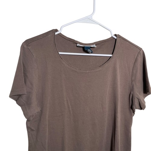 Karen Scott T-Shirt Women's Petite Large Brown Short Sleeve Crew Neck Basic - Picture 2 of 9