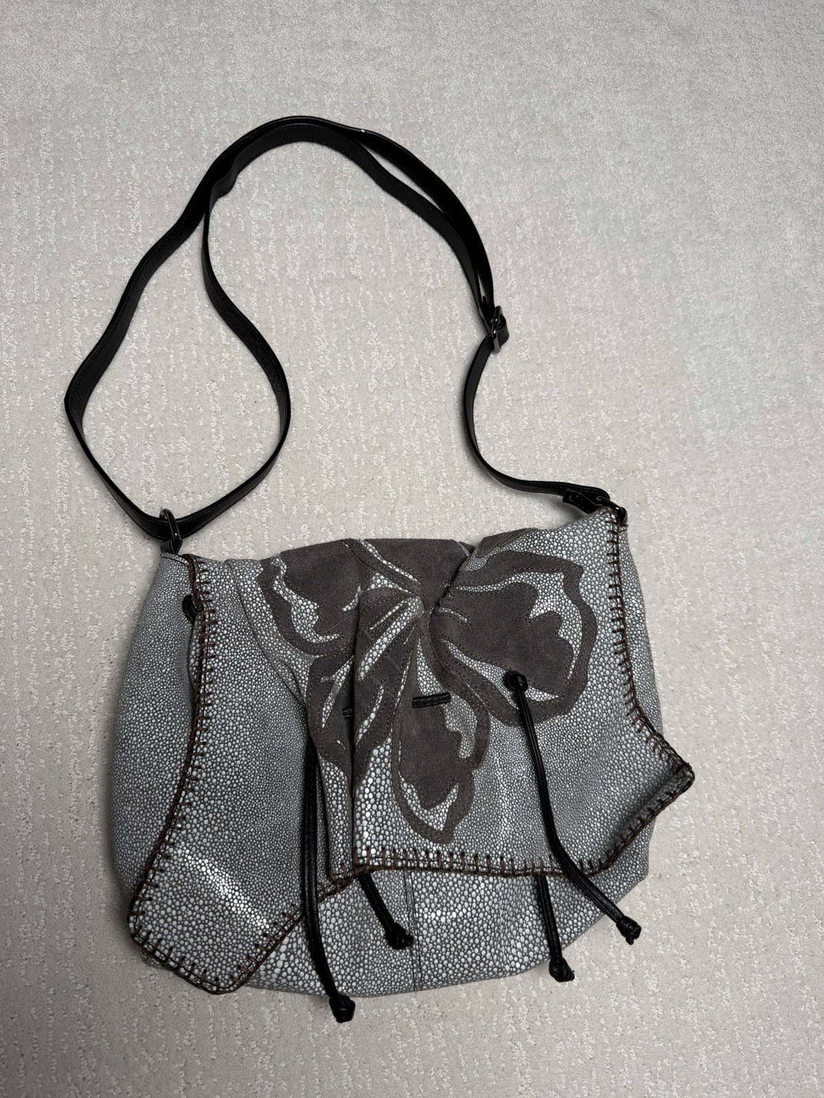 Sharif USA Silver Flower Leather Purse Handbag Crossbody Patchwork EUC
