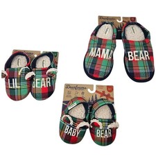 3 Sets of Slippers Dearfoams Mama Lil Baby Bear Plaid Memory Foam M Cabin