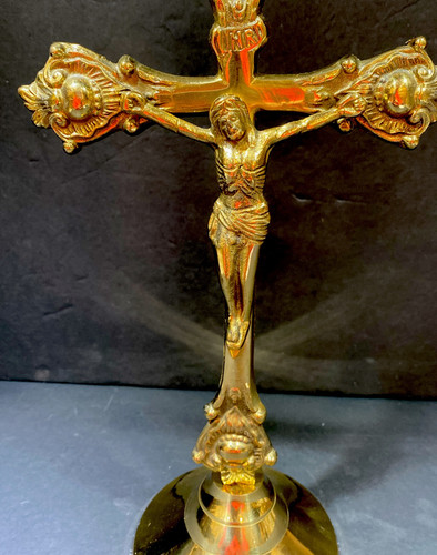 Brass Crucifix Cross Free Standing Table Top 14x7x4.75” - Picture 5 of 8