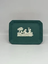 Vintage Wedgwood Jasperware White On Spruce Green Rectangular Tray