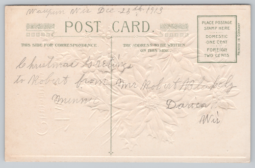 Postal Feliz Navidad Poincettias Winsch 1913 - Imagen 2 de 2