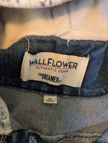 Wallflower Girls Jacket Denim w/Gray Knit Fabric Floral Blue Print LS Hood Sz M - Picture 3 of 13