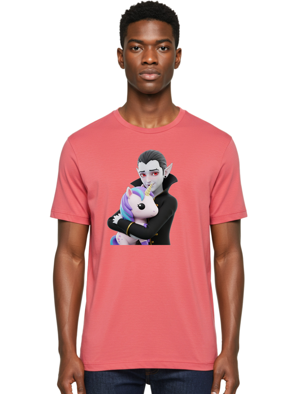 Vampire Holding Unicorn Mens Graphic Tee 100% Cotton Casual Summer Wear