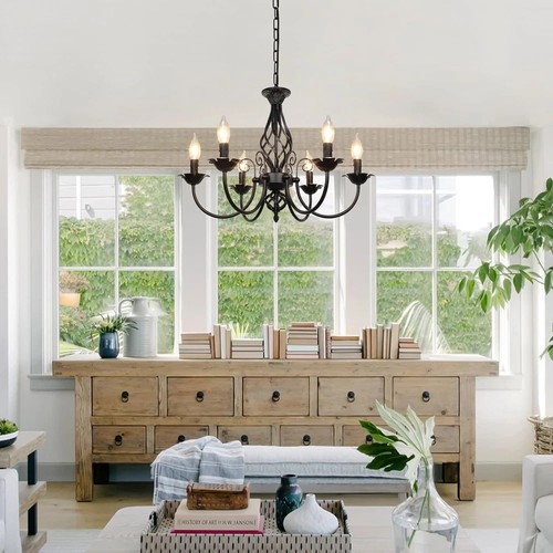 6-Light Farmhouse Candle Chandelier for Living Room, Rustic Industrial Pendant C - Picture 2 of 7