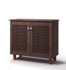 Shoe Cabinet Dark Oak 2 Door Storage Unit Holds Up to 10 Pairs