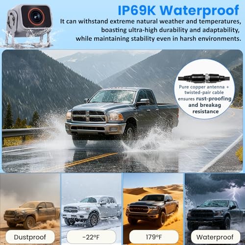 Backup Camera System Wired for Truck: 4 Channels 10-Inch IPS Quad Split - Picture 5 of 8