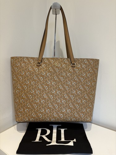Ralph Lauren Crosshatch Leather Large Karly Tote, Camel Equestrian - Picture 17 of 23