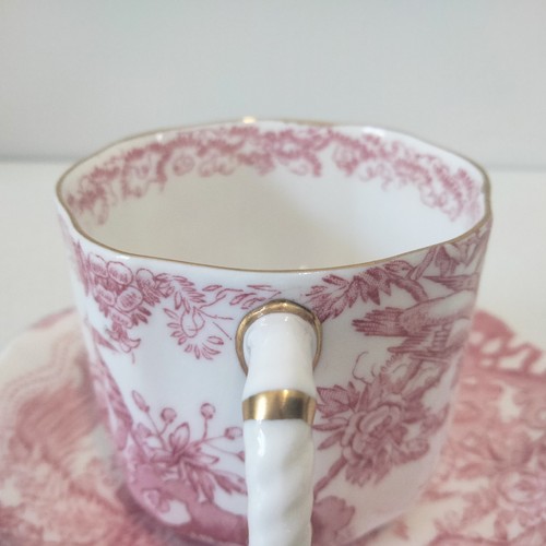 Royal Crown Derby Pink Aves Cup Saucer Coffee Demitasse, 85ml Birds 50s RARE - Picture 6 of 12