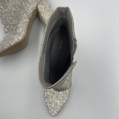 Madden Girl Boots Sparkle Rhinestone Embellished Silver Size 8 Block Heel Zip - Picture 9 of 14