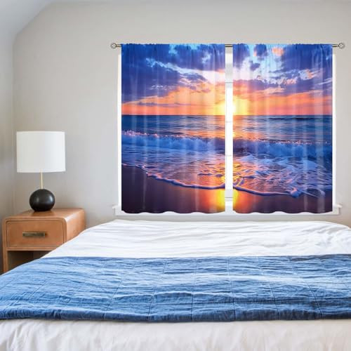 Beach Sunrise Kitchen Window Curtain Ocean Sea Scene Window Treatment Sunrise - Picture 6 of 7