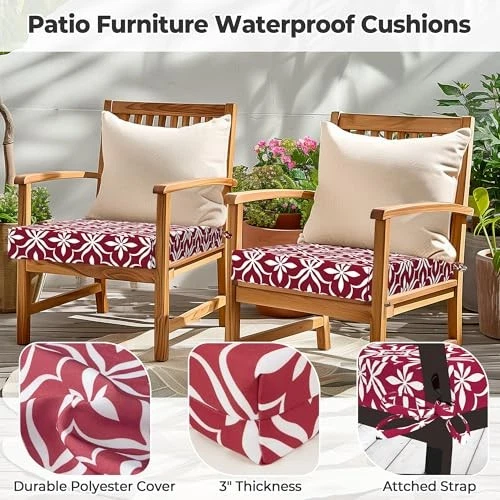 Juego de 4 Cojines para Silla de Patio Impermeable Exterior 18.5" x 16" x 3" Enrejado Rojo Foto 4 de 4