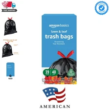 Durable 39 Gallon Black Lawn & Leaf Bags with Drawstring - 40 Count Pack