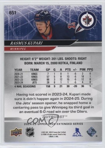 2024-25 Upper Deck Serie Estesa Outburst Rasmus Kupari #651 - Foto 2 di 4