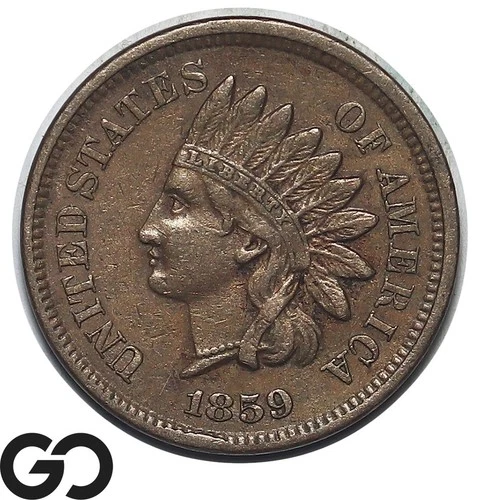 1859 Indian Head Cent Penny AU+