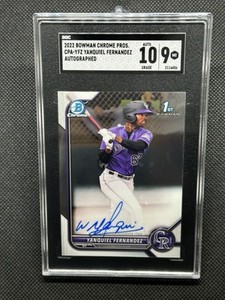 2022 Bowman Chrome Yanquiel Fernandez 1st Auto PSA 9 CPA-YFZ Colorado Rockies RC